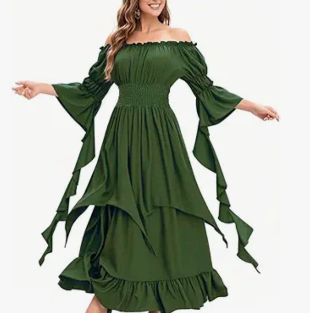 Elegant Green Off-Shoulder Dress